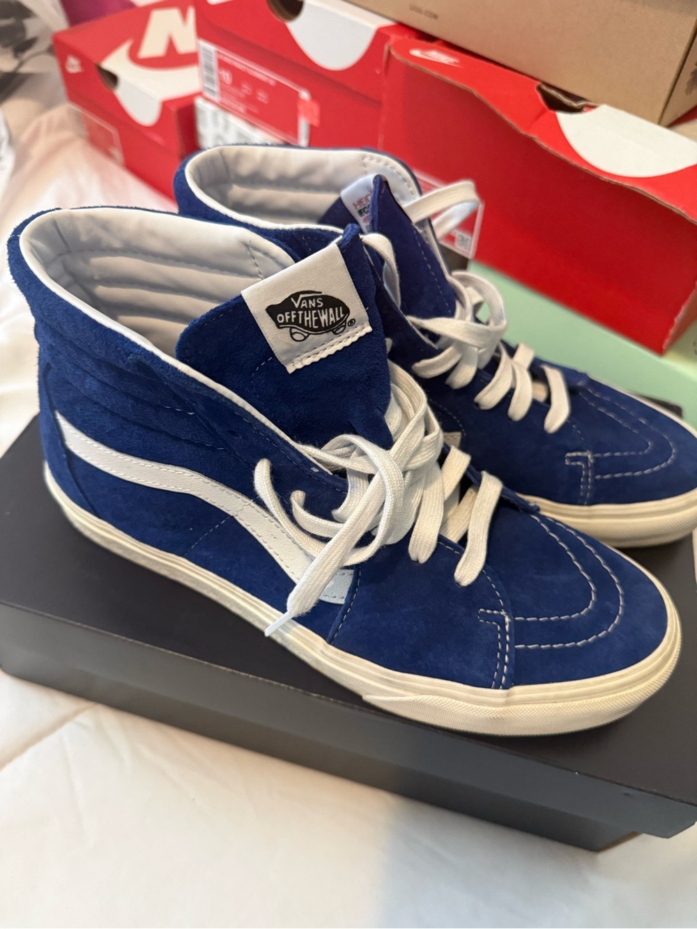 Vans Blue Suede High-Top Sneakers with White Stripe